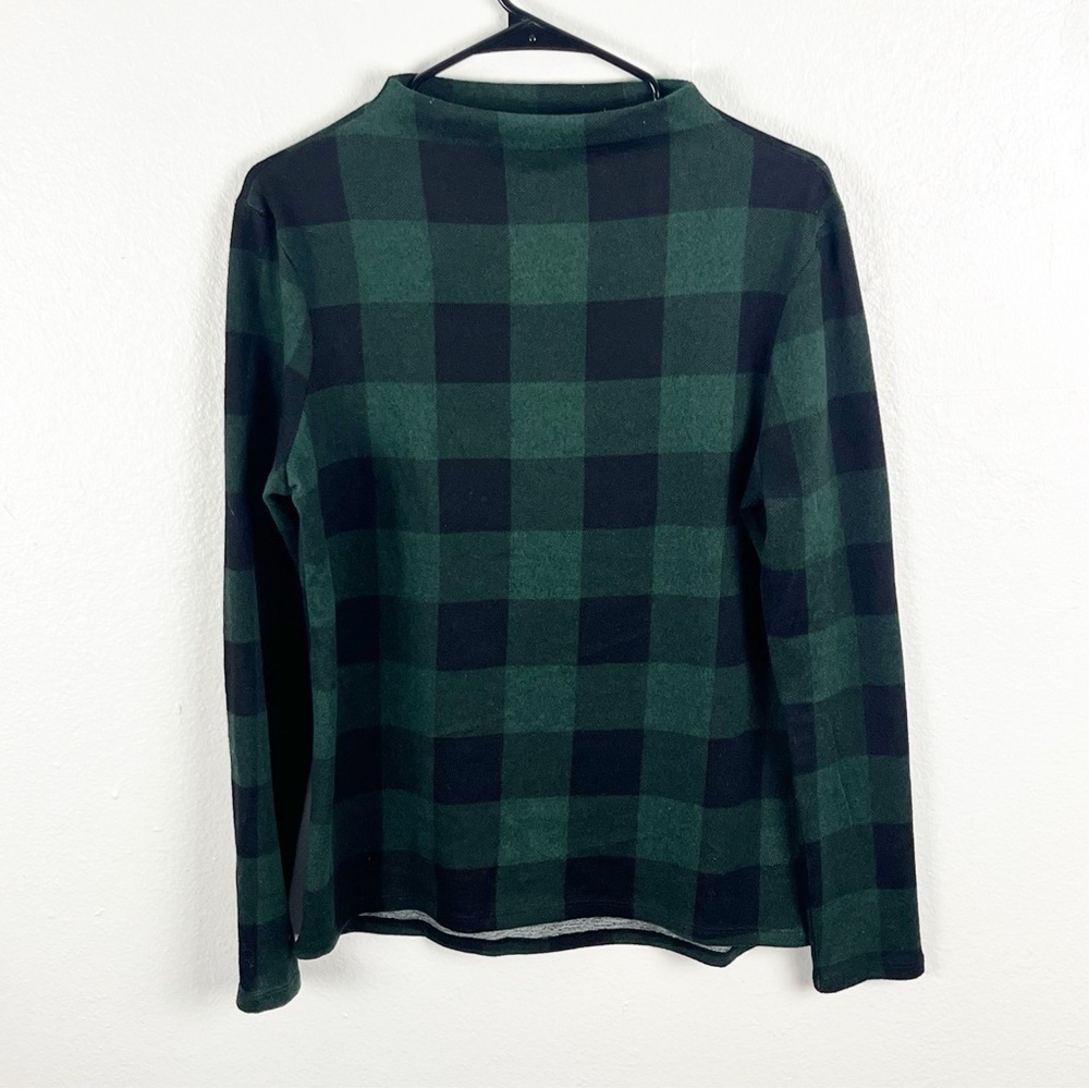BEACH LUNCH LOUNGE Green Black Checkered Plaid Long Sleeves Top, Size Medium